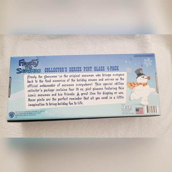 FROSTY THE SNOWMAN 4 Piece Glasses COLLECTOR'S SERIES THICK PINT GLASS SET 16oz - Picture 2 of 7